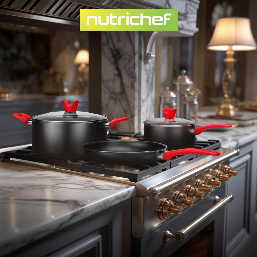 21-Piece Nonstick Cookware Set - Even Heat, Cool-Touch Handles, Red - Image 6