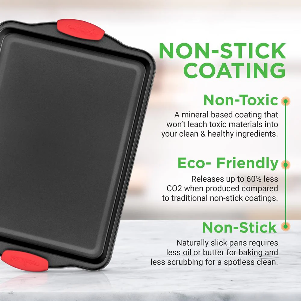 3-Piece Nonstick Baking Pan Set - Easy Clean Carbon Steel 0.4mm, Red Handles - Image 7