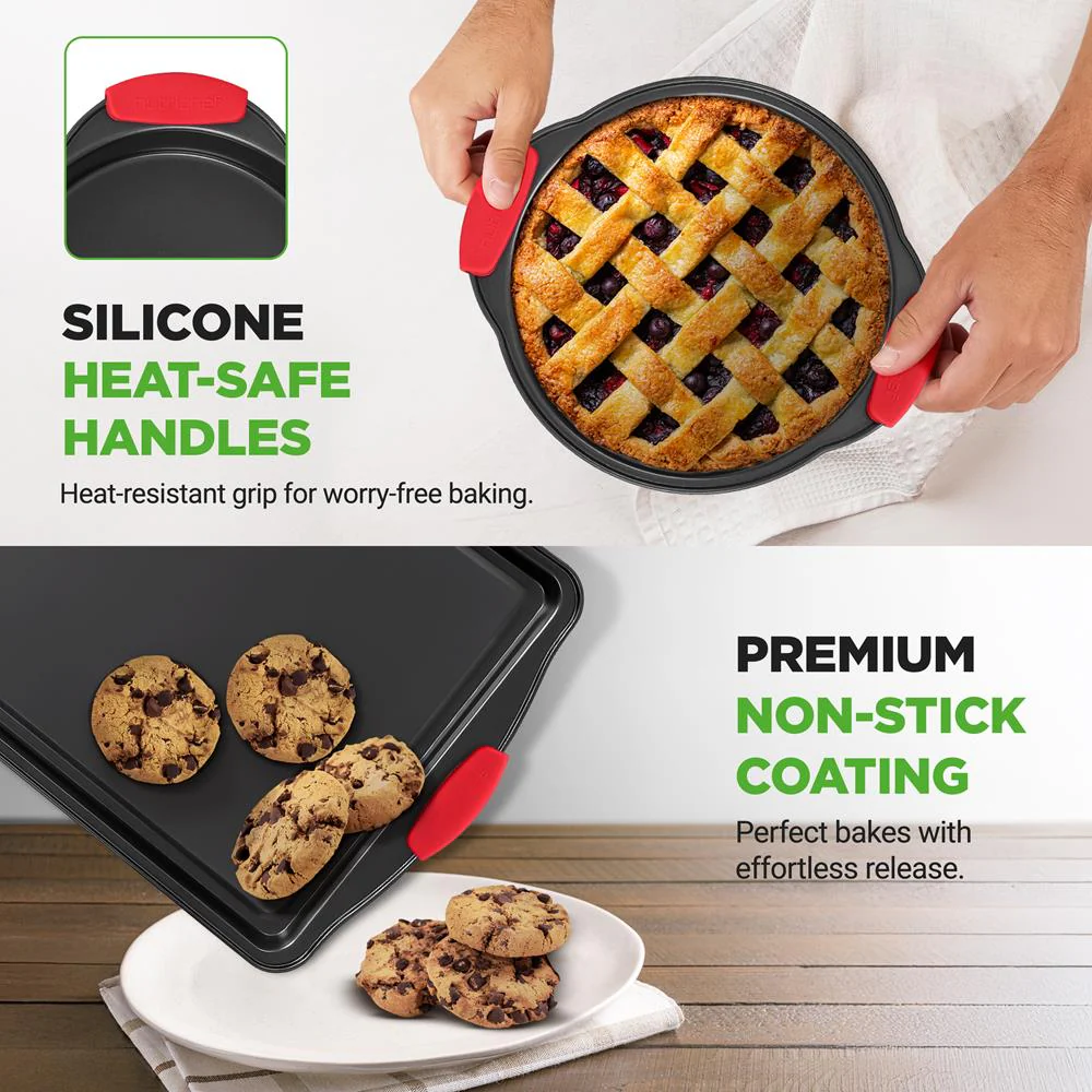 6-Piece Nonstick Bakeware Set, Carbon Steel, Red Silicone Handles - Image 6