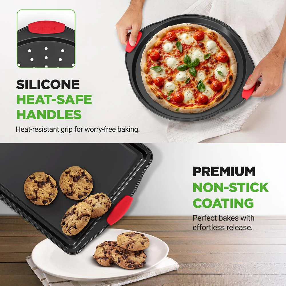 8-Piece Nonstick Bakeware Set, Carbon Steel, Red Silicone Handles - Image 6
