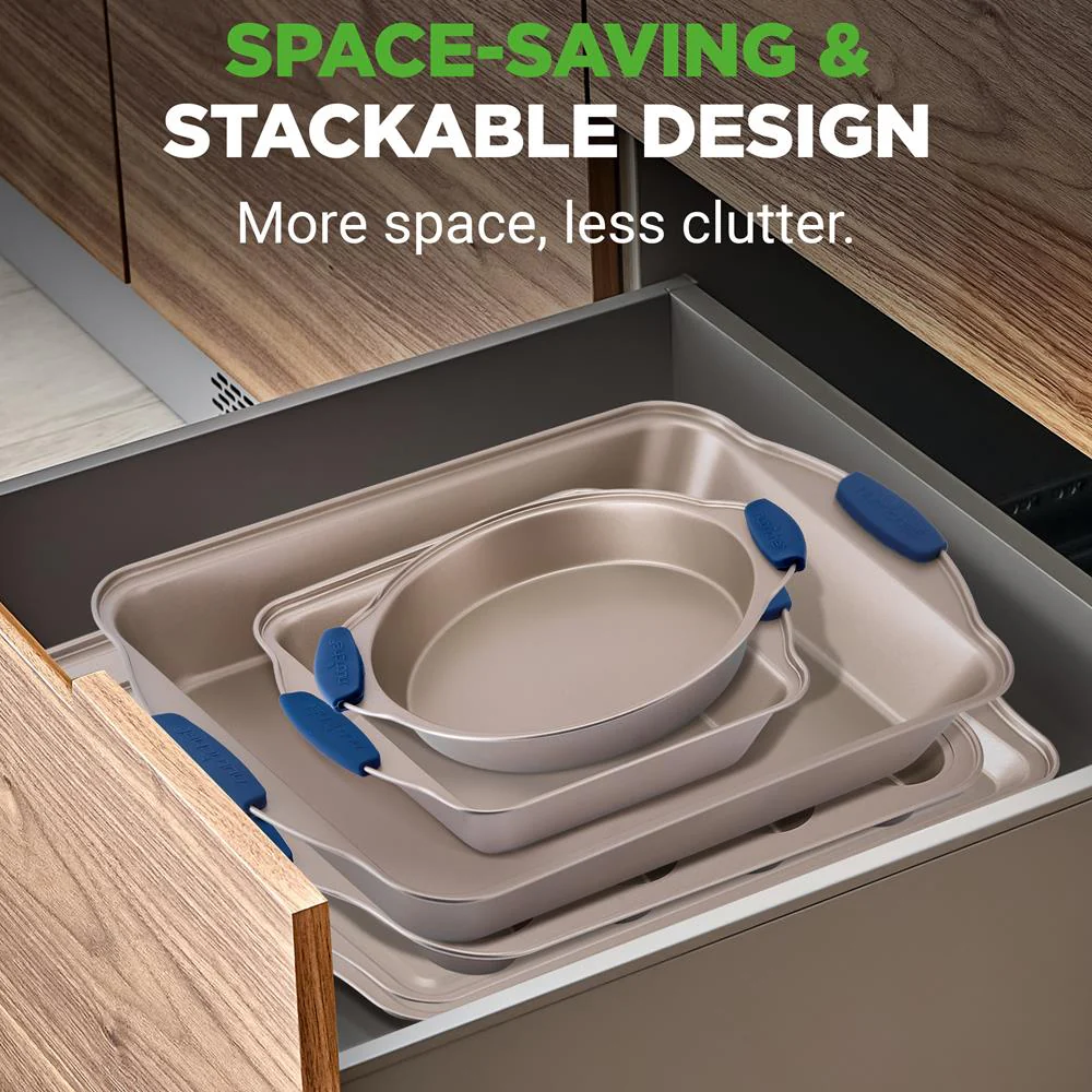6-Piece Nonstick Bakeware Set - Easy Clean Carbon Steel, Blue Handles - Image 3