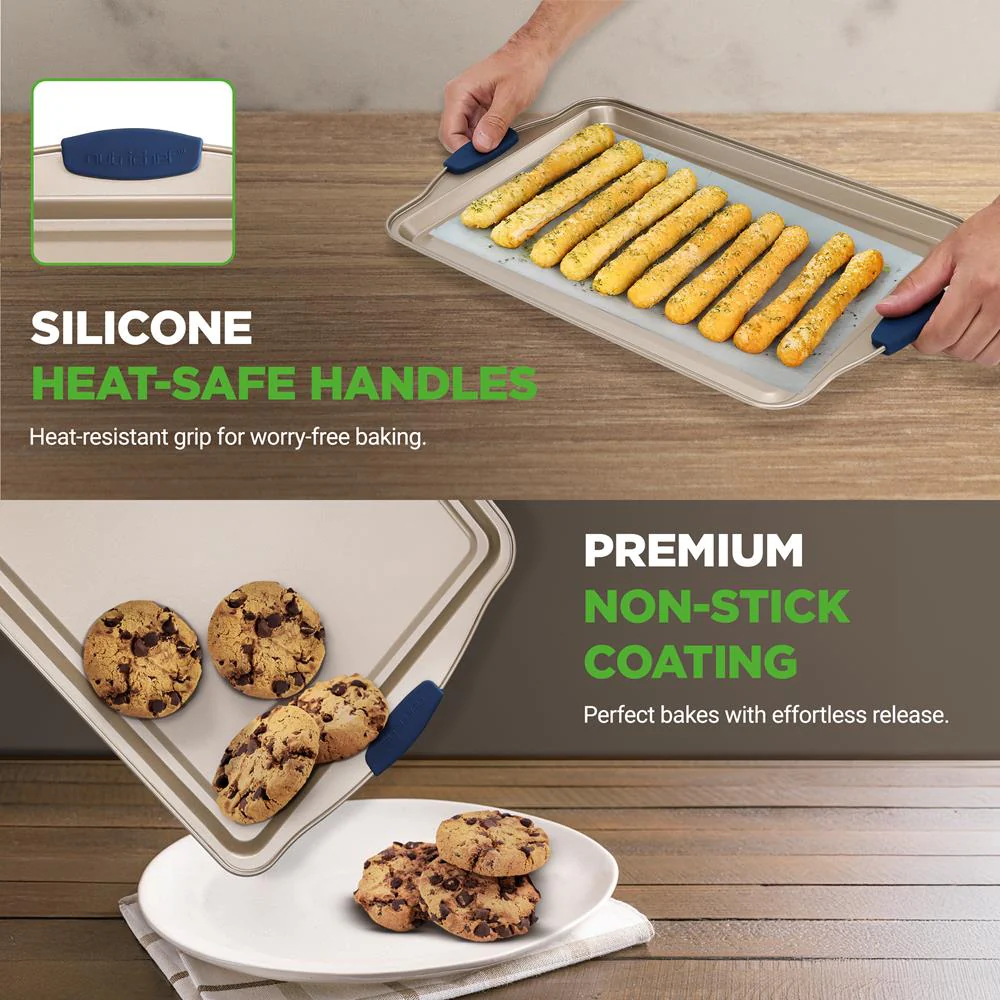 3-Piece Nonstick Bakeware Set - Easy Clean Carbon Steel, Blue Handles - Image 6