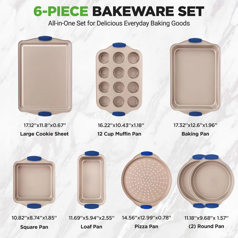8-Piece Nonstick Bakeware Set - Easy Release Carbon Steel, Blue Handles - Image 4