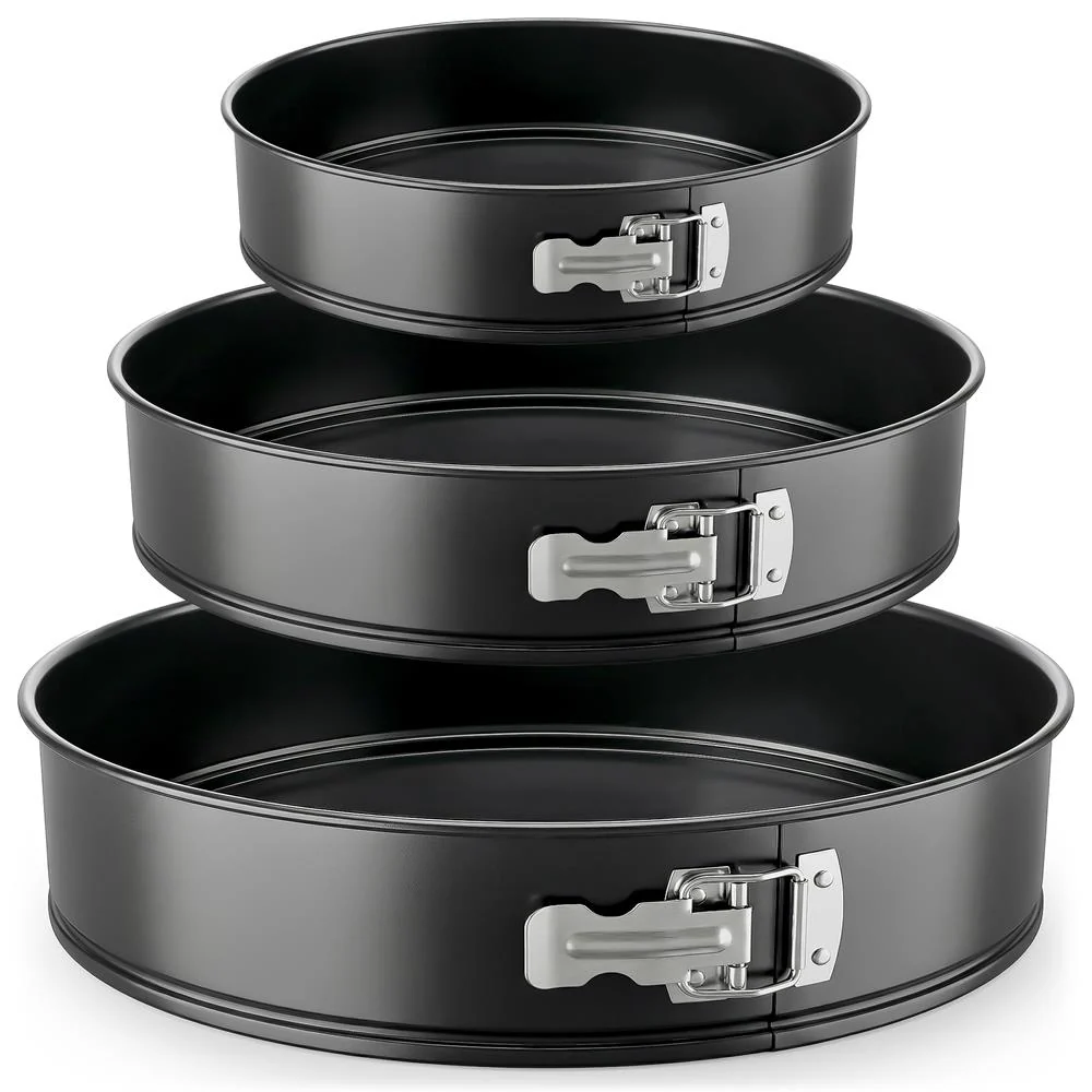 3-Piece Nonstick Springform Pan Set, Easy Release, Carbon Steel, Black - Image 5