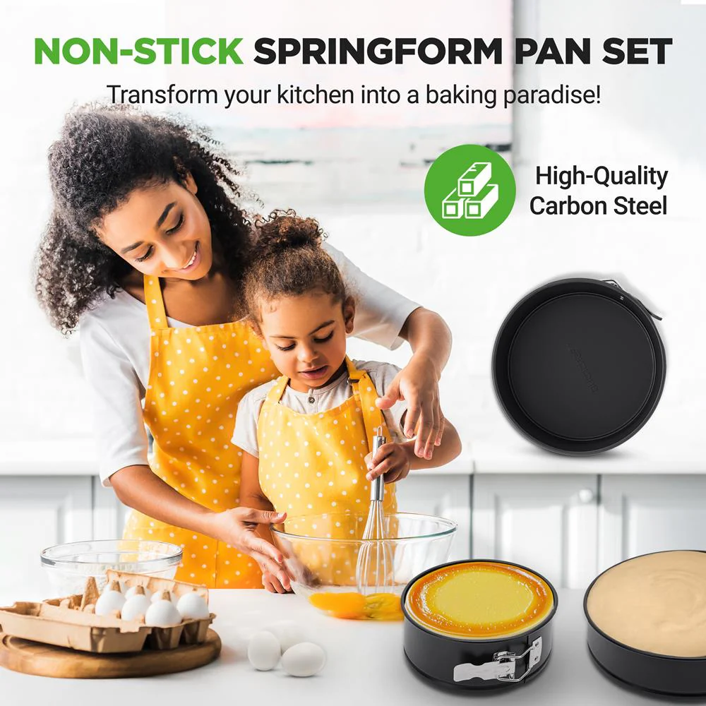 3-Piece Nonstick Springform Pan Set, Easy Release, Carbon Steel, Black - Image 7