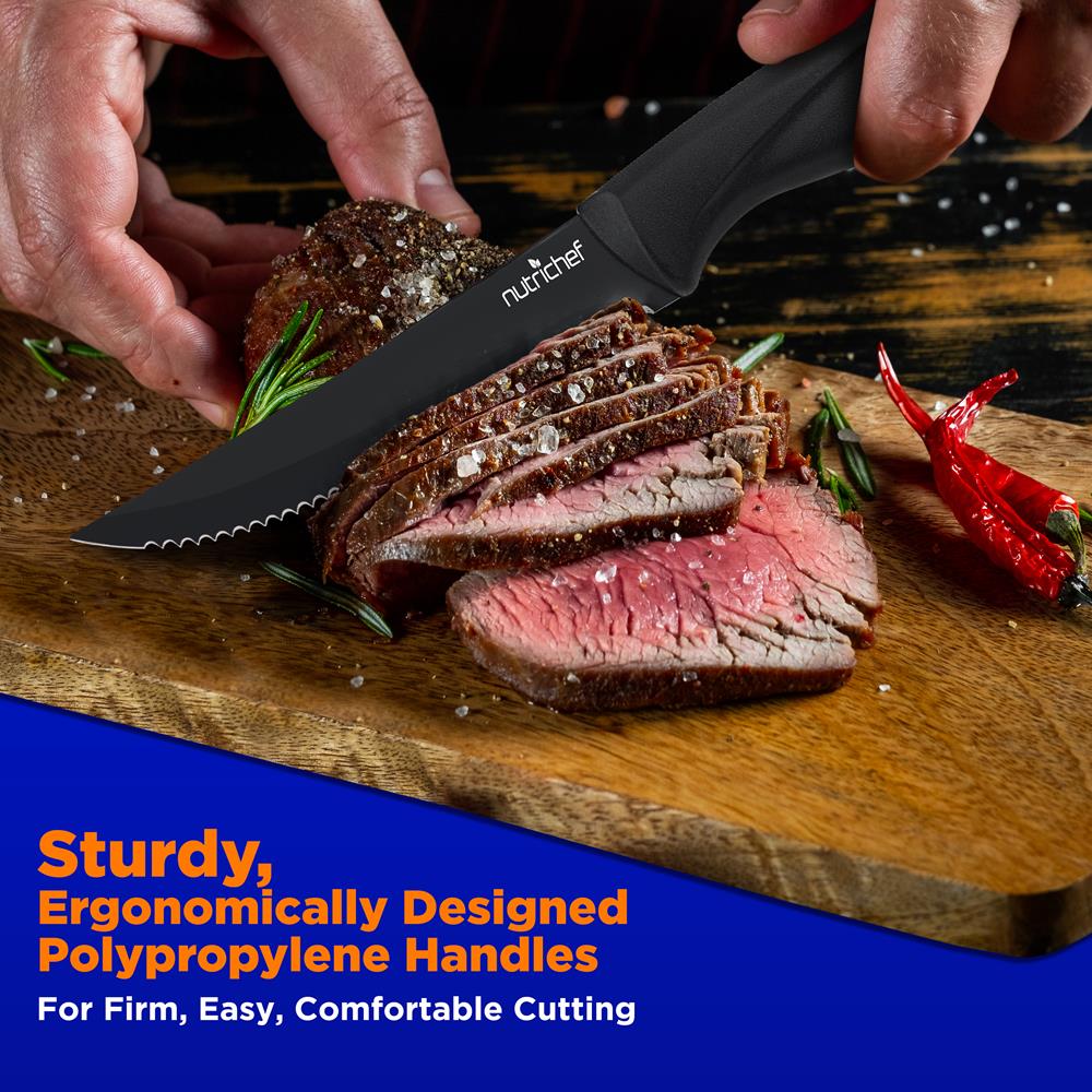 8 Pcs. Steak Knives Set - Non-Stick Coating Knives Set With Stainless Steel Blades, Unbreakable Knives, Great For Bbq Grill (Black) - Image 3