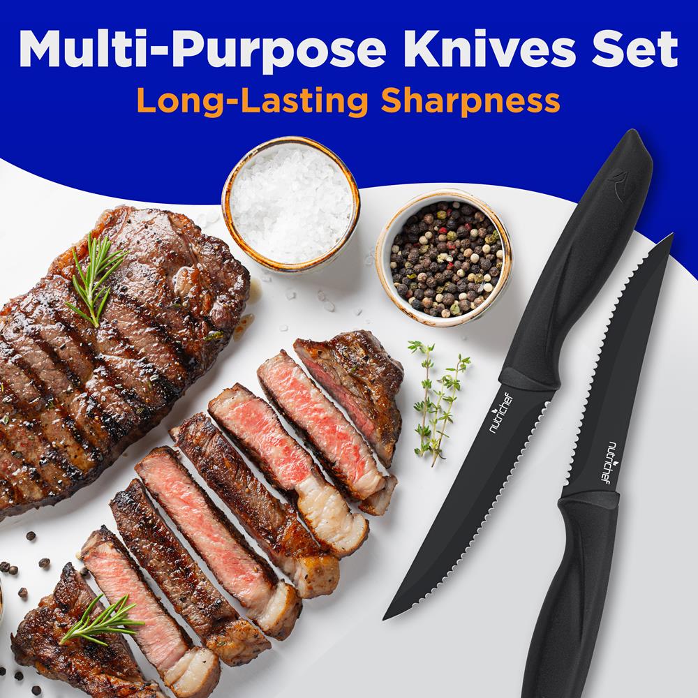 8 Pcs. Steak Knives Set - Non-Stick Coating Knives Set With Stainless Steel Blades, Unbreakable Knives, Great For Bbq Grill (Black) - Image 5