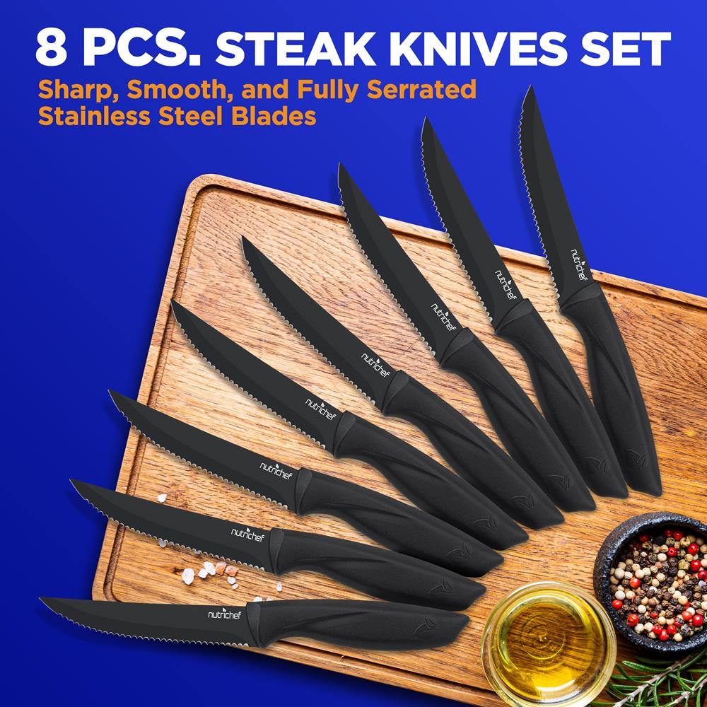 8 Pcs. Steak Knives Set - Non-Stick Coating Knives Set With Stainless Steel Blades, Unbreakable Knives, Great For Bbq Grill (Black) - Image 6