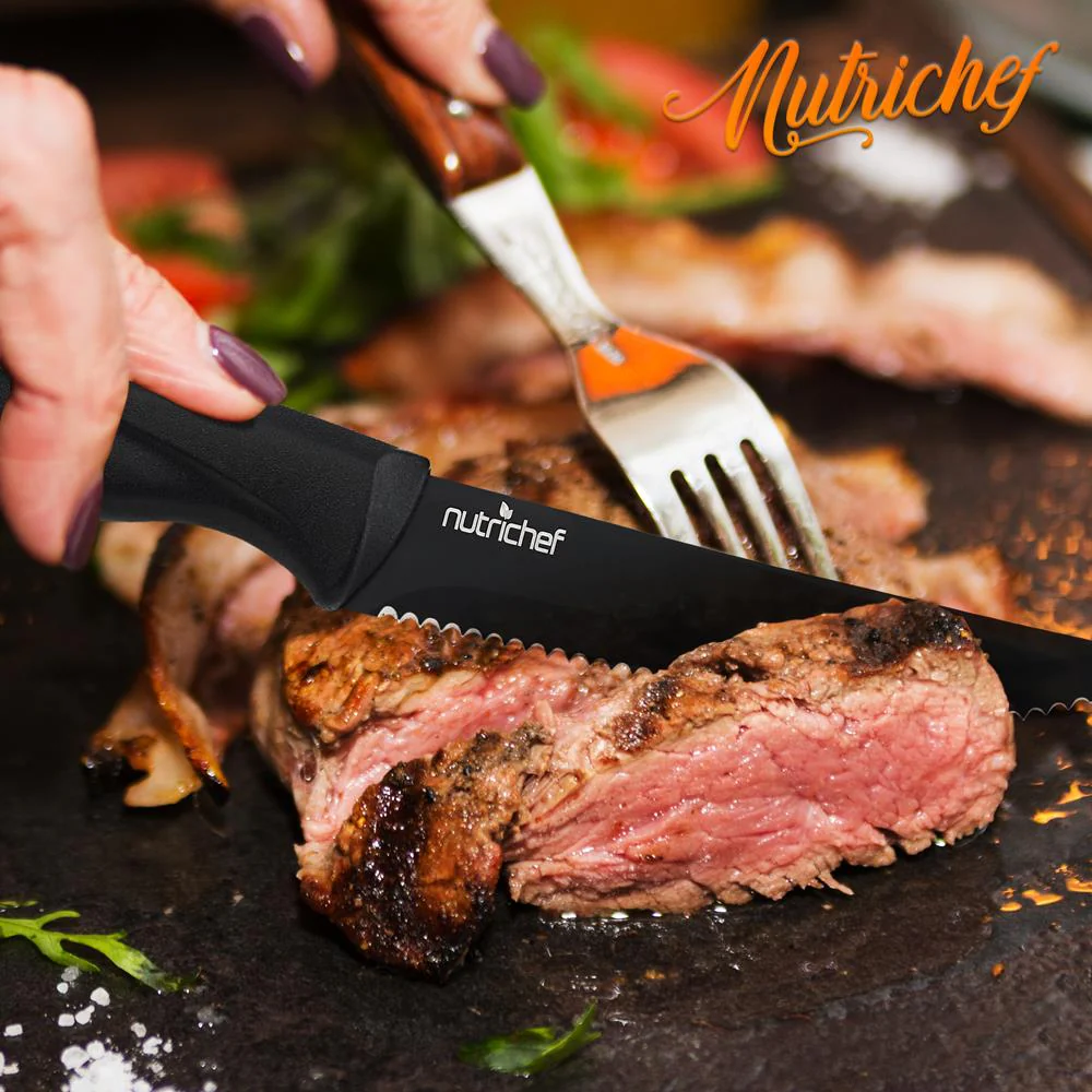8 Pcs. Steak Knives Set - Non-Stick Coating Knives Set With Stainless Steel Blades, Unbreakable Knives, Great For Bbq Grill (Black) - Image 7