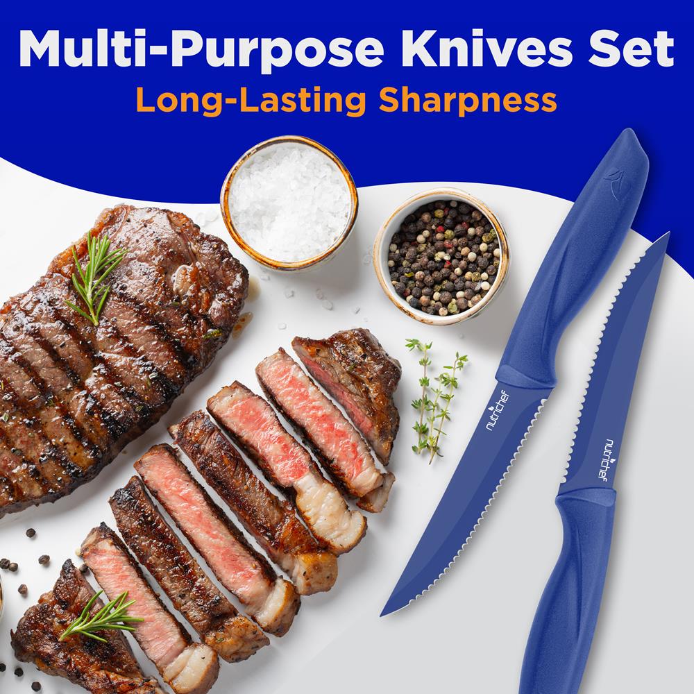 8-Piece Kitchen Knife Set - Long-Lasting Stainless Steel Blades, Blue - Image 5