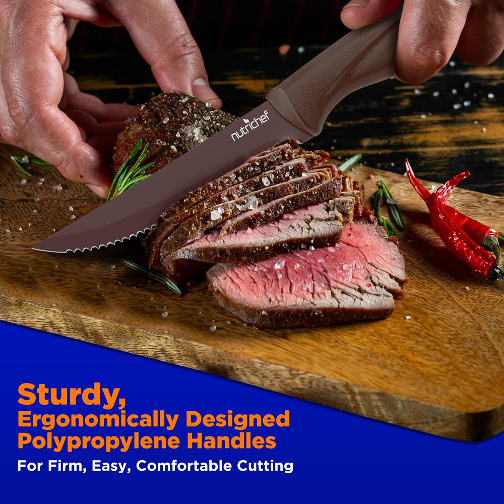 8-Piece Kitchen Knife Set - Long-Lasting Sharpness, Non-stick, Brown - Image 3
