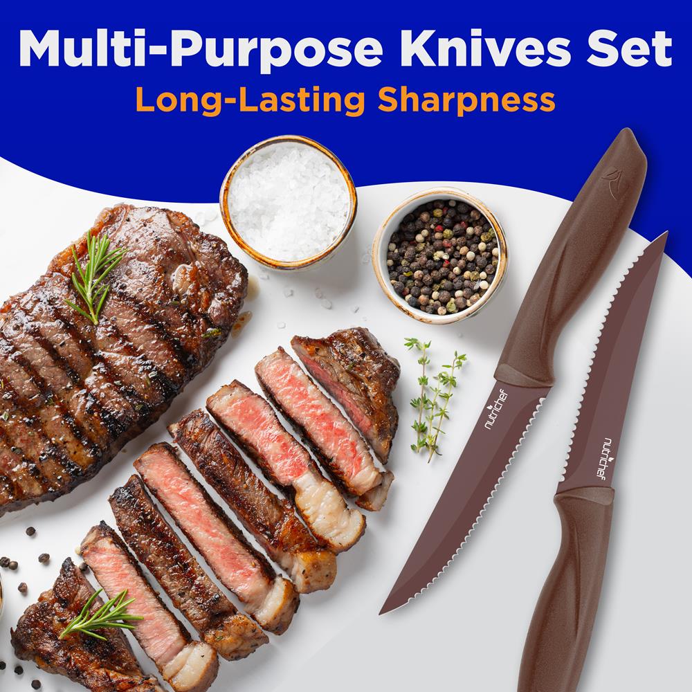 8-Piece Kitchen Knife Set - Long-Lasting Sharpness, Non-stick, Brown - Image 5