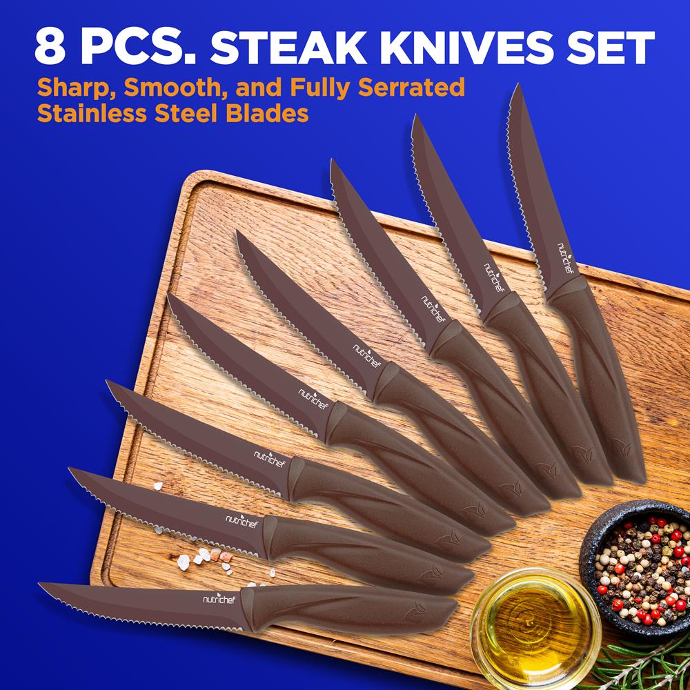 8-Piece Kitchen Knife Set - Long-Lasting Sharpness, Non-stick, Brown - Image 6