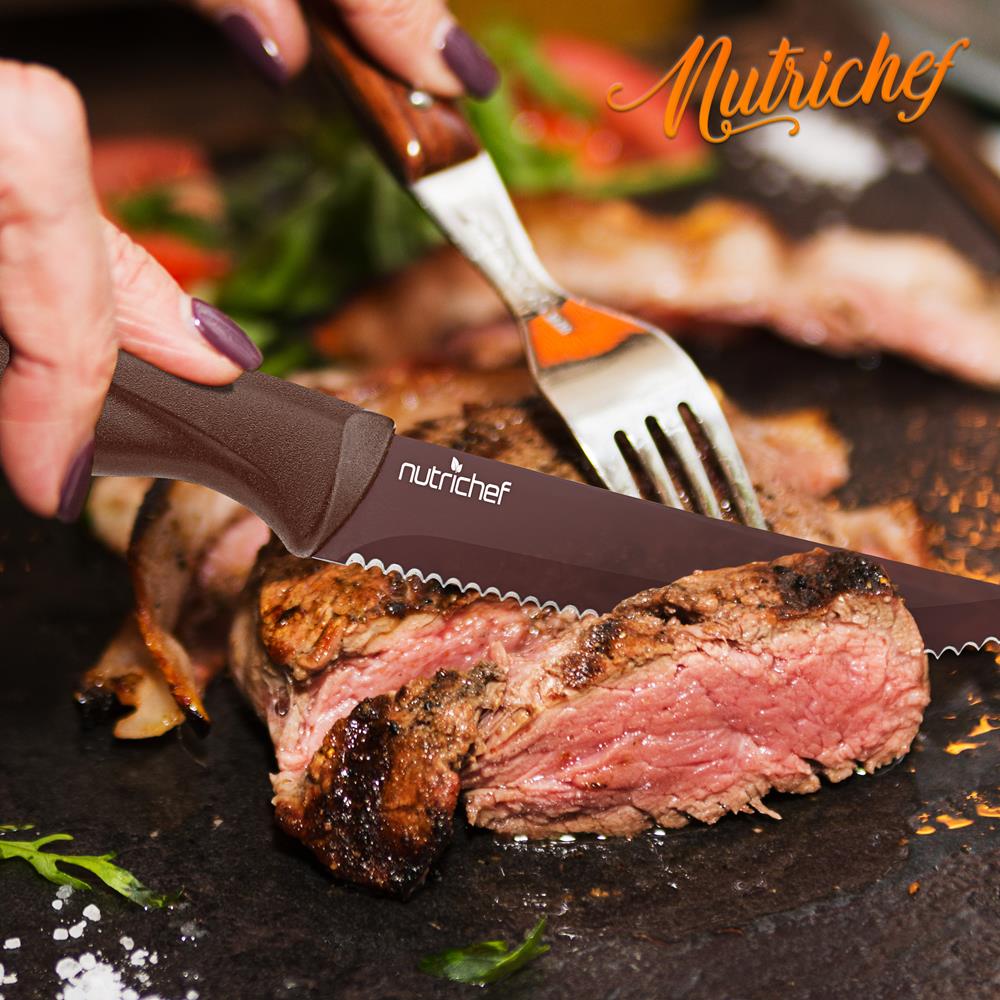 8-Piece Kitchen Knife Set - Long-Lasting Sharpness, Non-stick, Brown - Image 7
