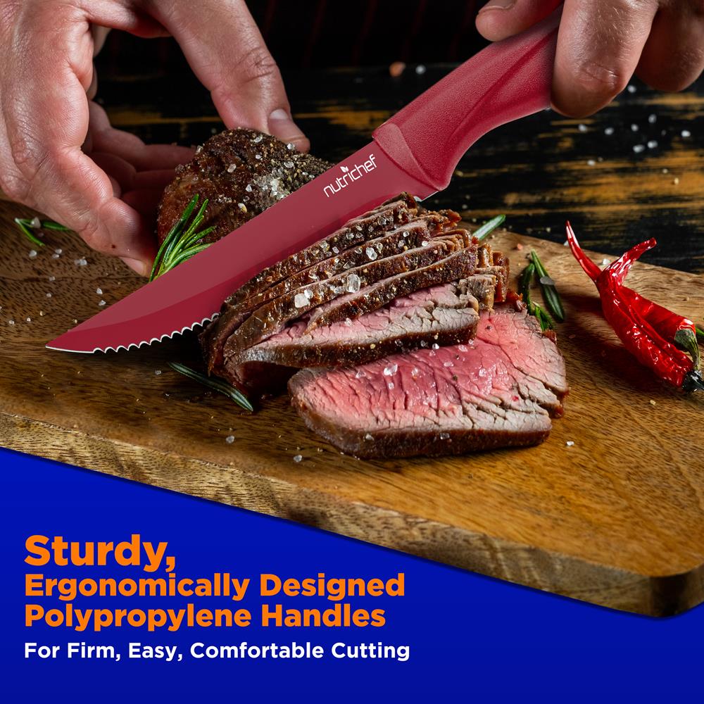 8-Piece Kitchen Knife Set, Unbreakable Stainless Steel, Red - Image 3
