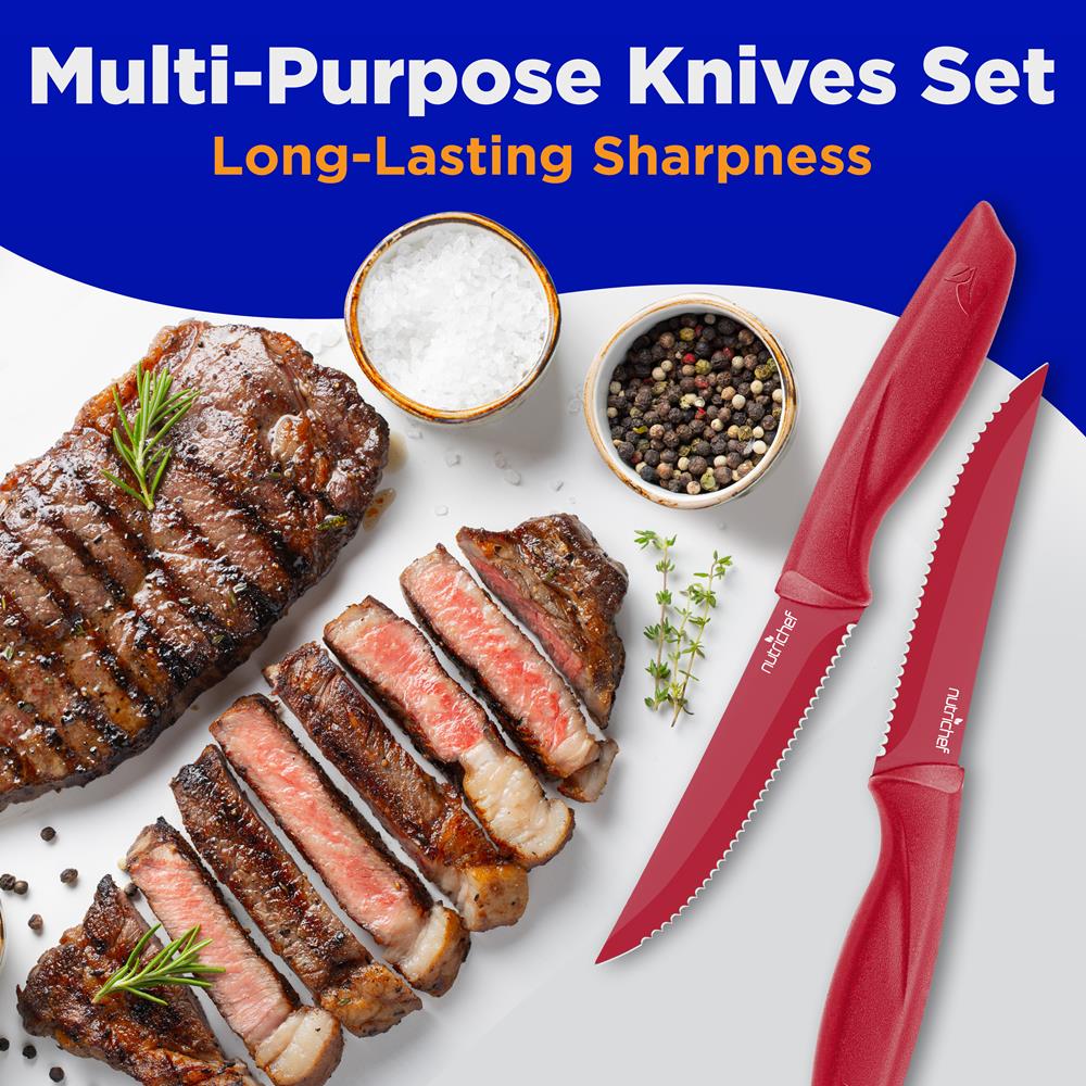 8-Piece Kitchen Knife Set, Unbreakable Stainless Steel, Red - Image 5