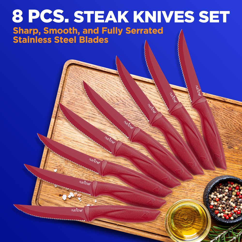 8-Piece Kitchen Knife Set, Unbreakable Stainless Steel, Red - Image 6