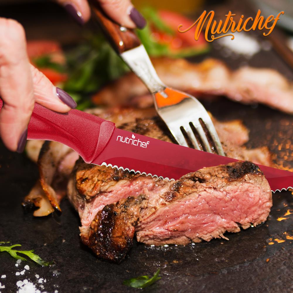 8-Piece Kitchen Knife Set, Unbreakable Stainless Steel, Red - Image 7