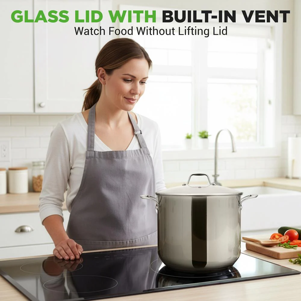 12-Quart Stock Pot, Even Heat, Stainless Steel, Tempered Glass Lid - Image 3