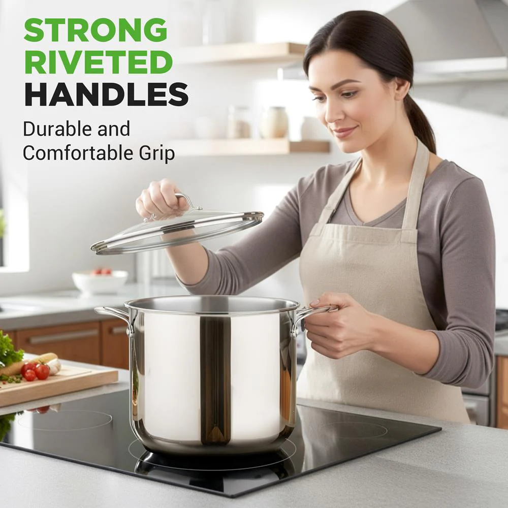 12-Quart Stock Pot, Even Heat, Stainless Steel, Tempered Glass Lid - Image 5