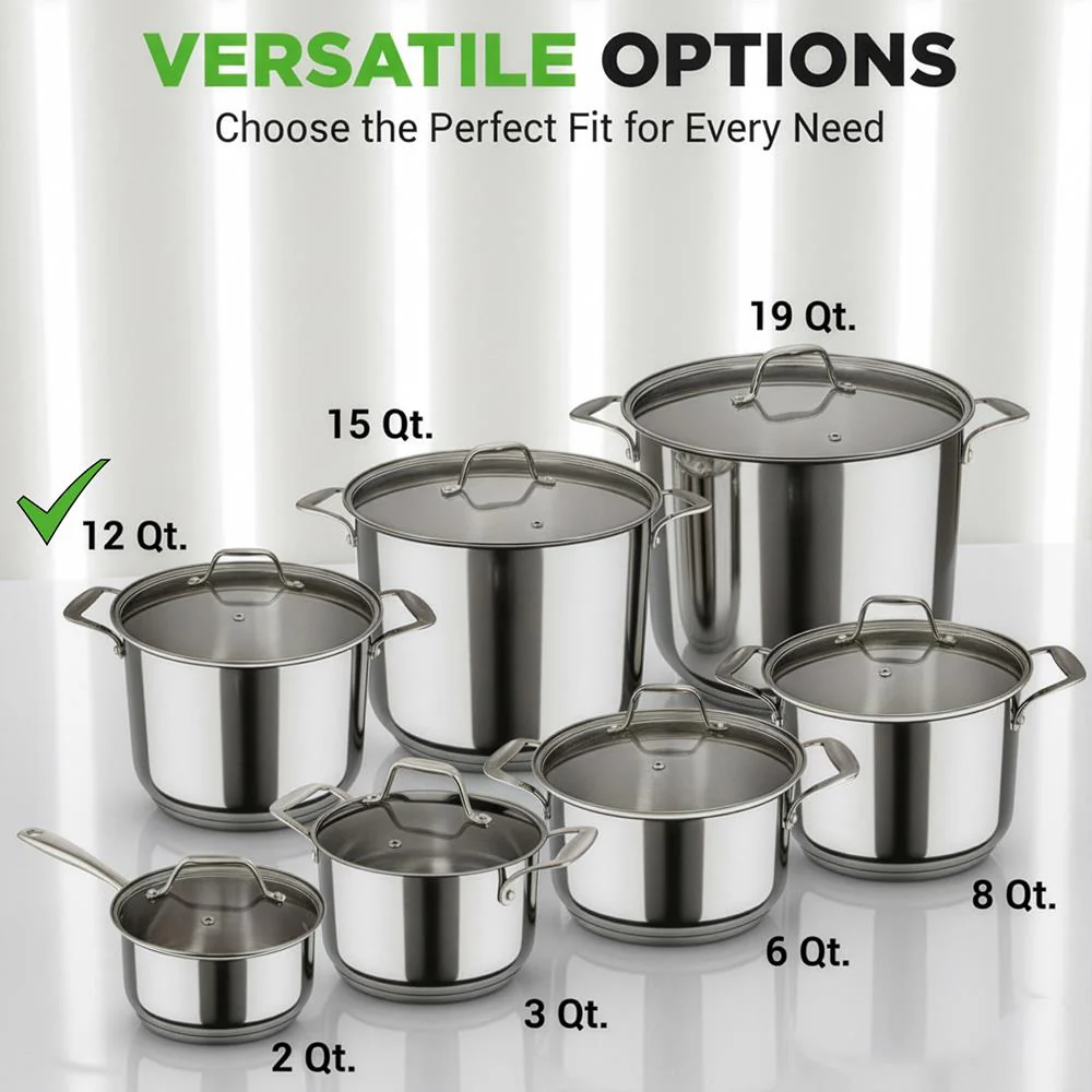 12-Quart Stock Pot, Even Heat, Stainless Steel, Tempered Glass Lid - Image 8