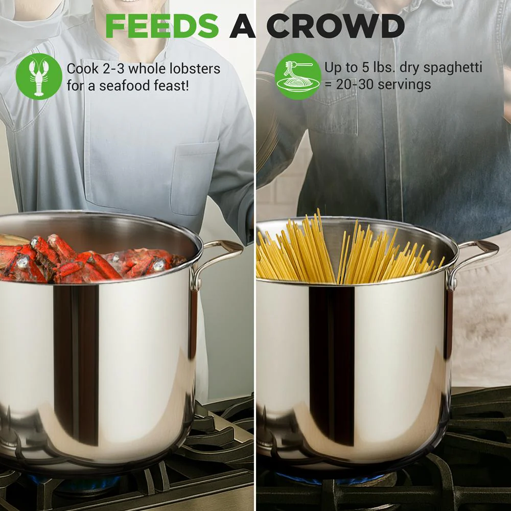 15-Quart Stainless Steel Stock Pot, Induction Safe, Tempered Glass Lid - Image 4
