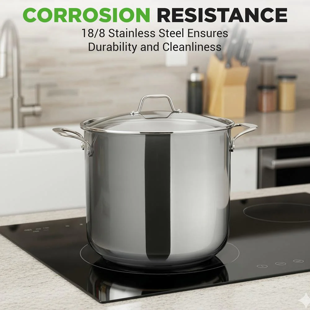 15-Quart Stainless Steel Stock Pot, Induction Safe, Tempered Glass Lid - Image 6