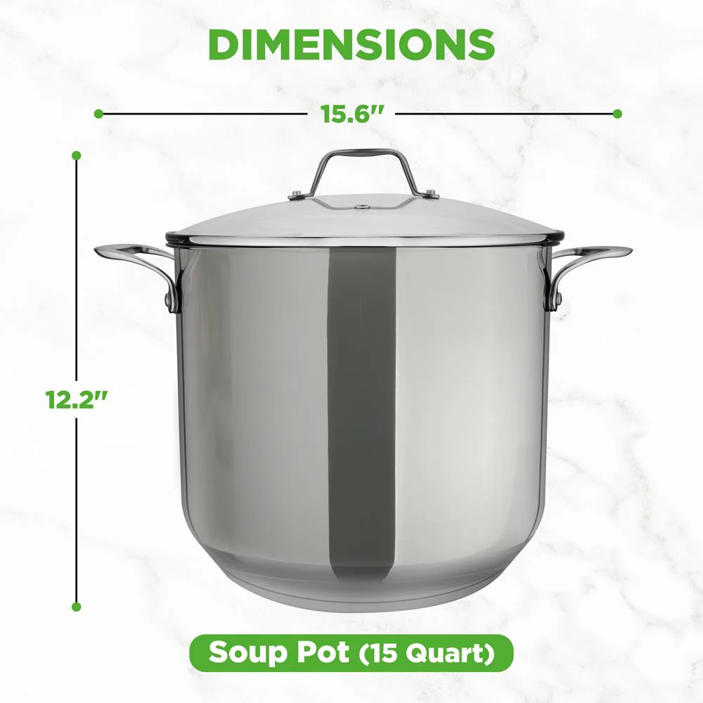 15-Quart Stainless Steel Stock Pot, Induction Safe, Tempered Glass Lid - Image 7
