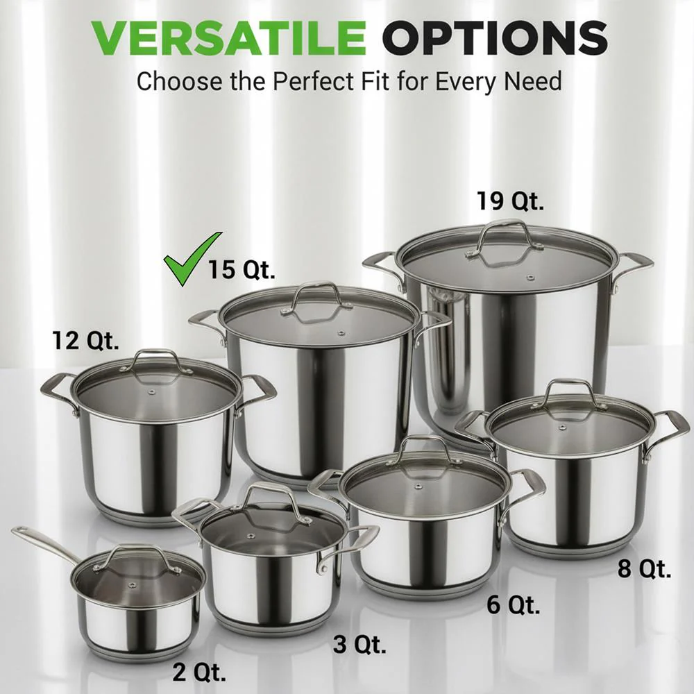 15-Quart Stainless Steel Stock Pot, Induction Safe, Tempered Glass Lid - Image 8