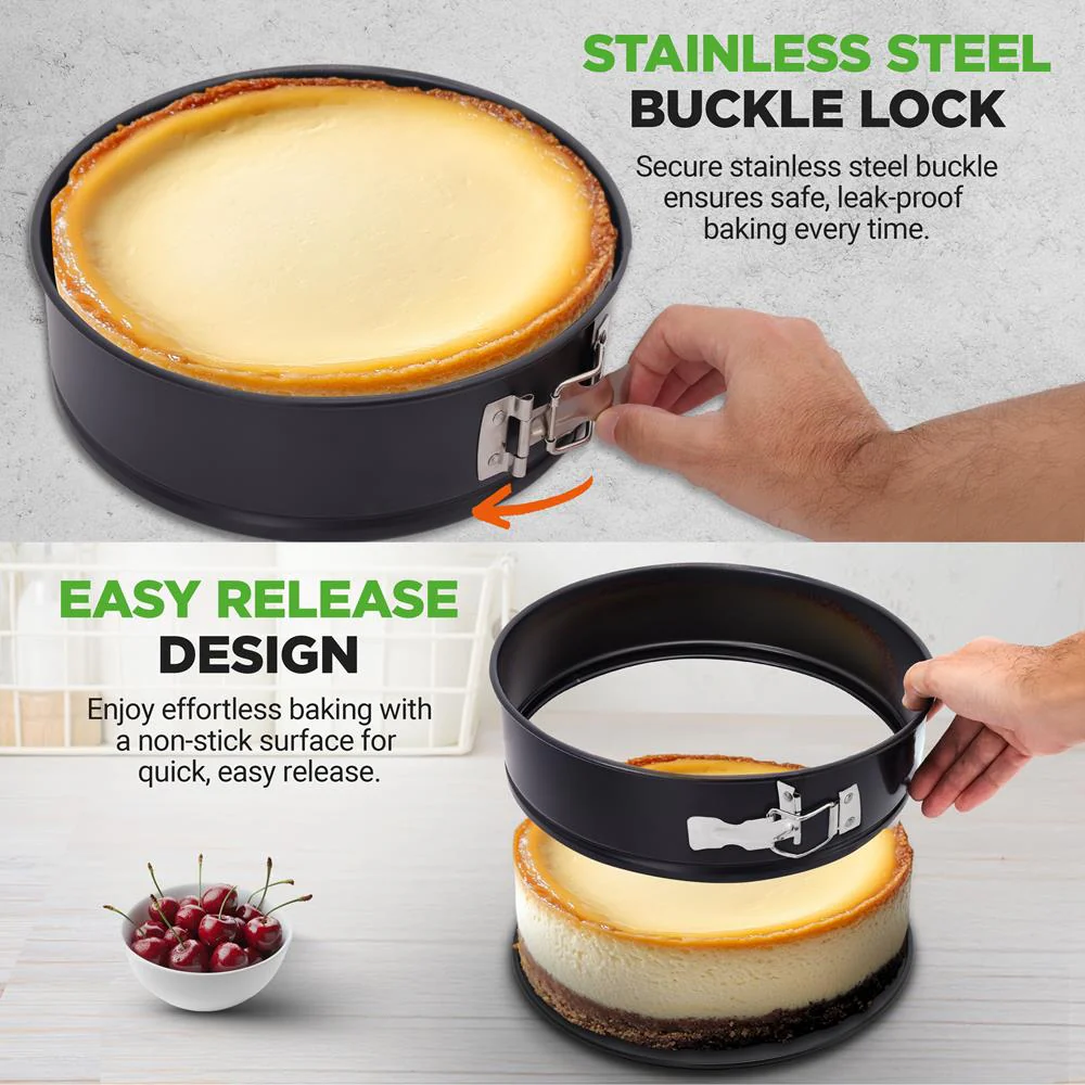 9" Nonstick Springform Cake Pan, Easy Release, Carbon Steel, Black - Image 3