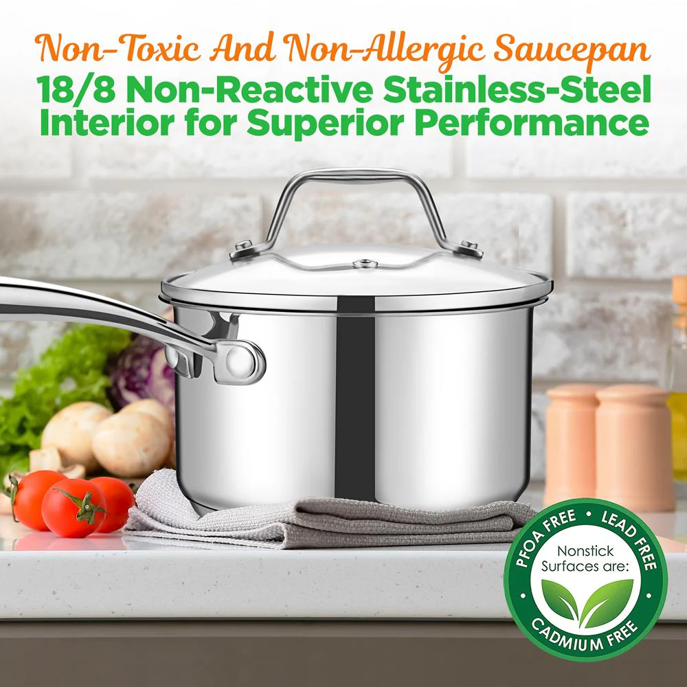 2 Quart Stainless Steel Saucepan - Even Heat, Tempered Glass Lid - Image 3