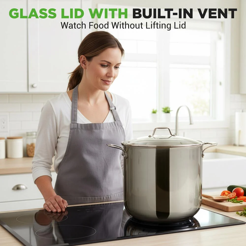 19-Quart Stainless Steel Stockpot, Induction-Compatible, See-Through Lid - Image 3