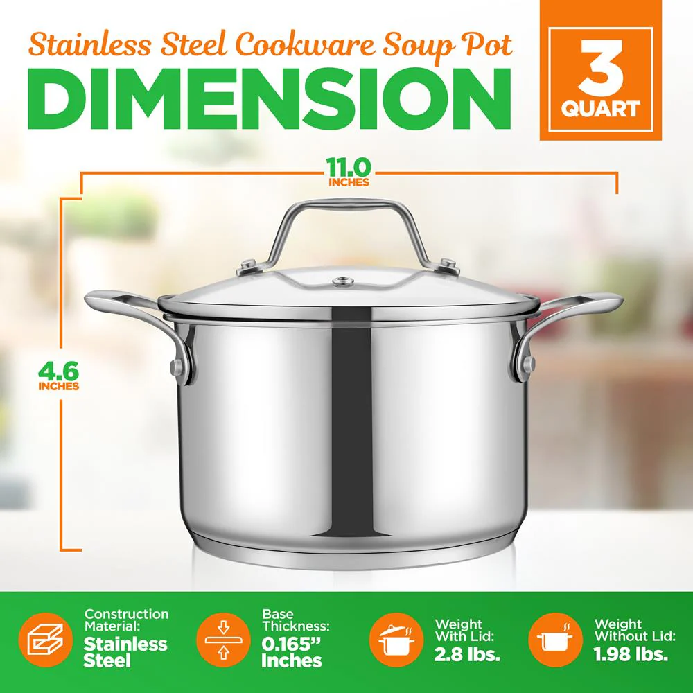 3-Quart Stainless Steel Pot, Even Heat, Glass Lid, Induction Safe - Image 2