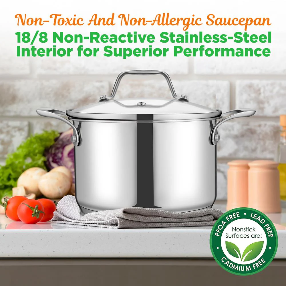 3-Quart Stainless Steel Pot, Even Heat, Glass Lid, Induction Safe - Image 3