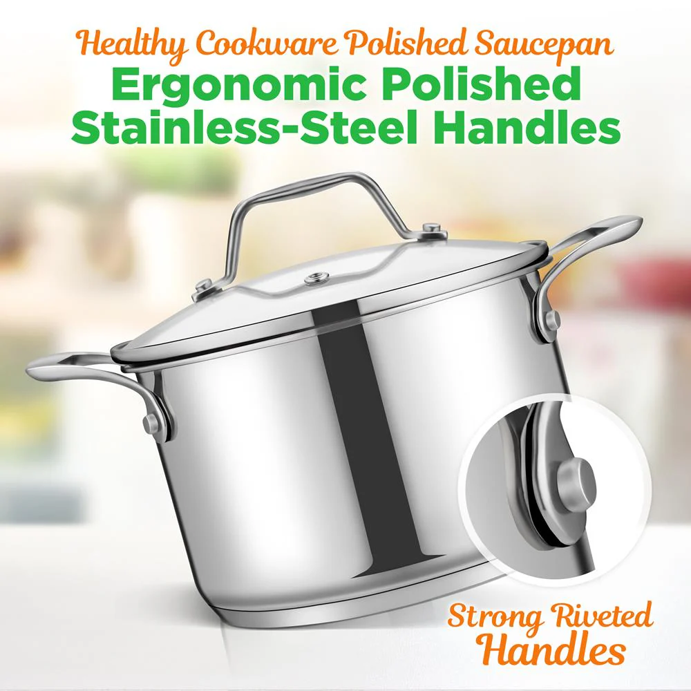 3-Quart Stainless Steel Pot, Even Heat, Glass Lid, Induction Safe - Image 4