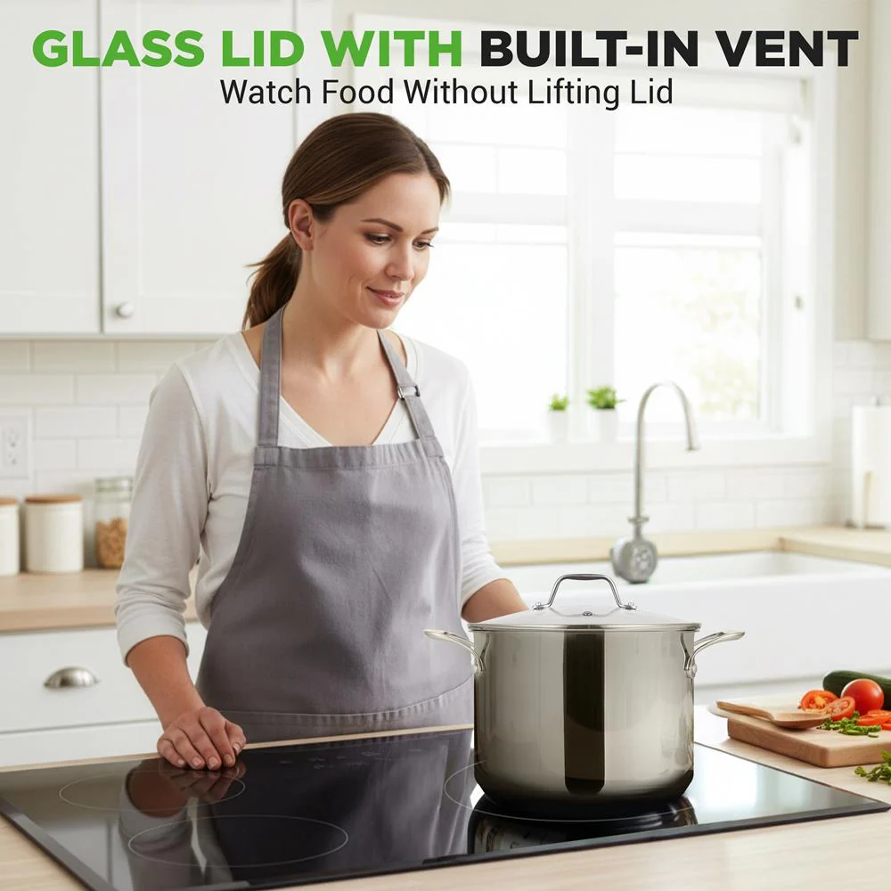 8-Quart Stock Pot, Even Heat, Stainless Steel, See-Through Lid - Image 3