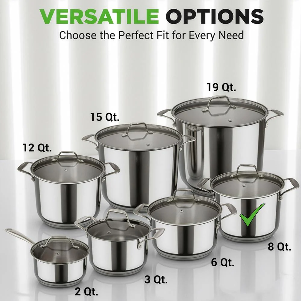 8-Quart Stock Pot, Even Heat, Stainless Steel, See-Through Lid - Image 8