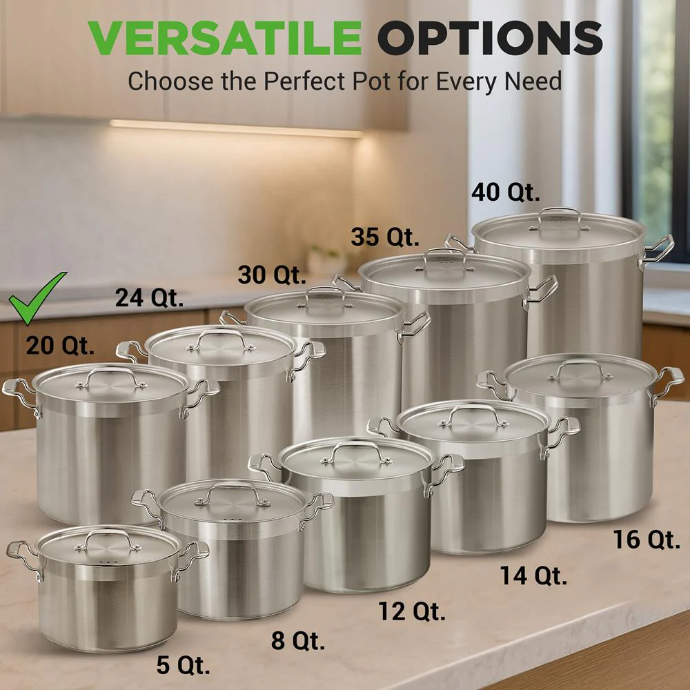 20 Qt Stockpot for Even Heat, Stainless Steel, Induction Compatible - Image 3