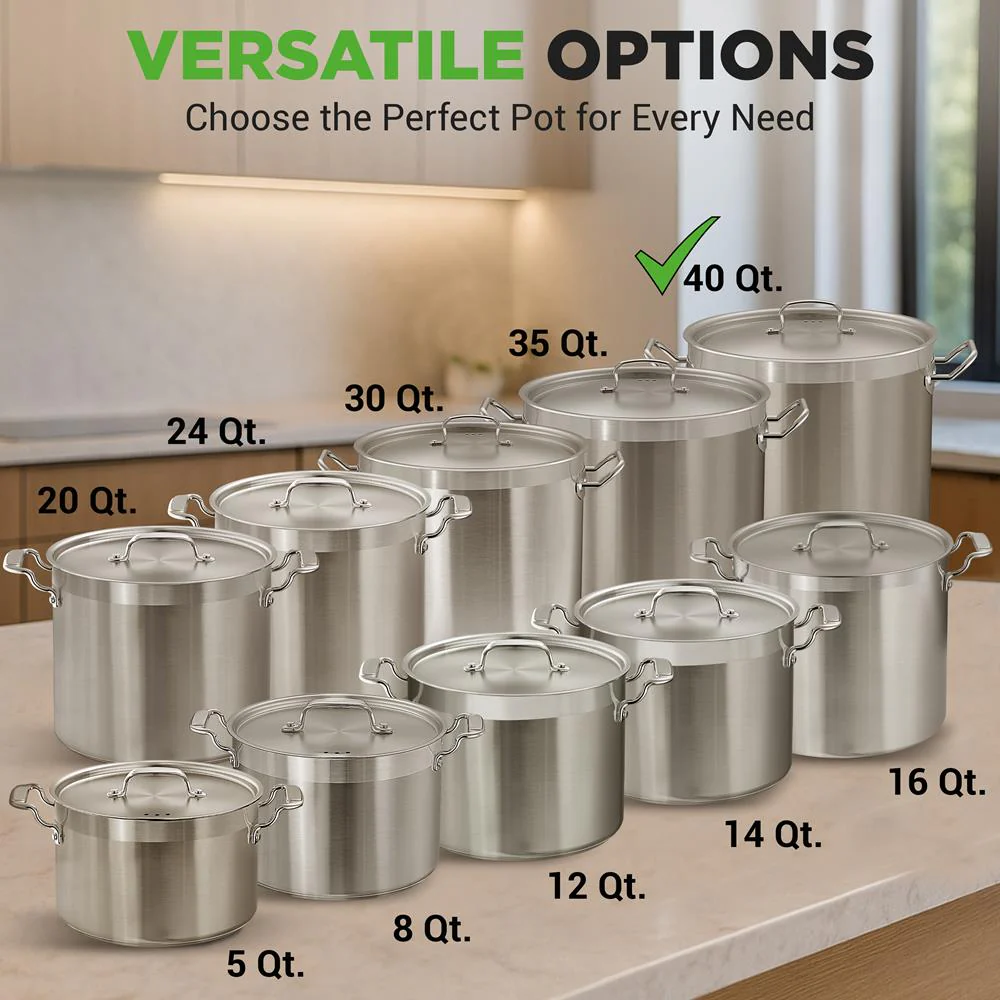40 Qt Stainless Steel Stockpot, Even Heat, Induction Compatible - Image 3