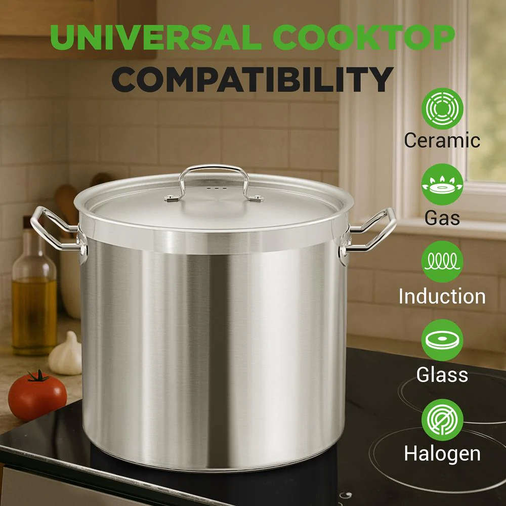 40 Qt Stainless Steel Stockpot, Even Heat, Induction Compatible - Image 7