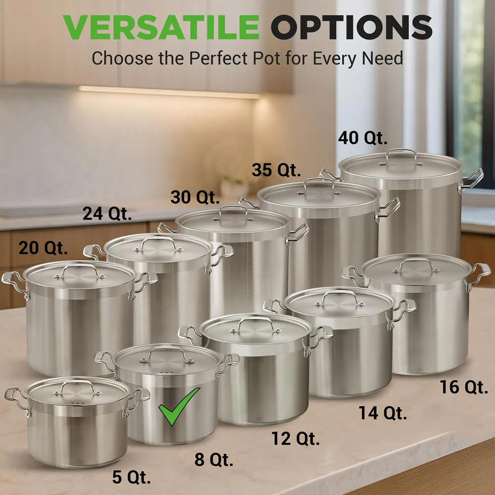 8 Qt Stockpot for Soups & Stews, Induction Safe, Stainless Steel - Image 3