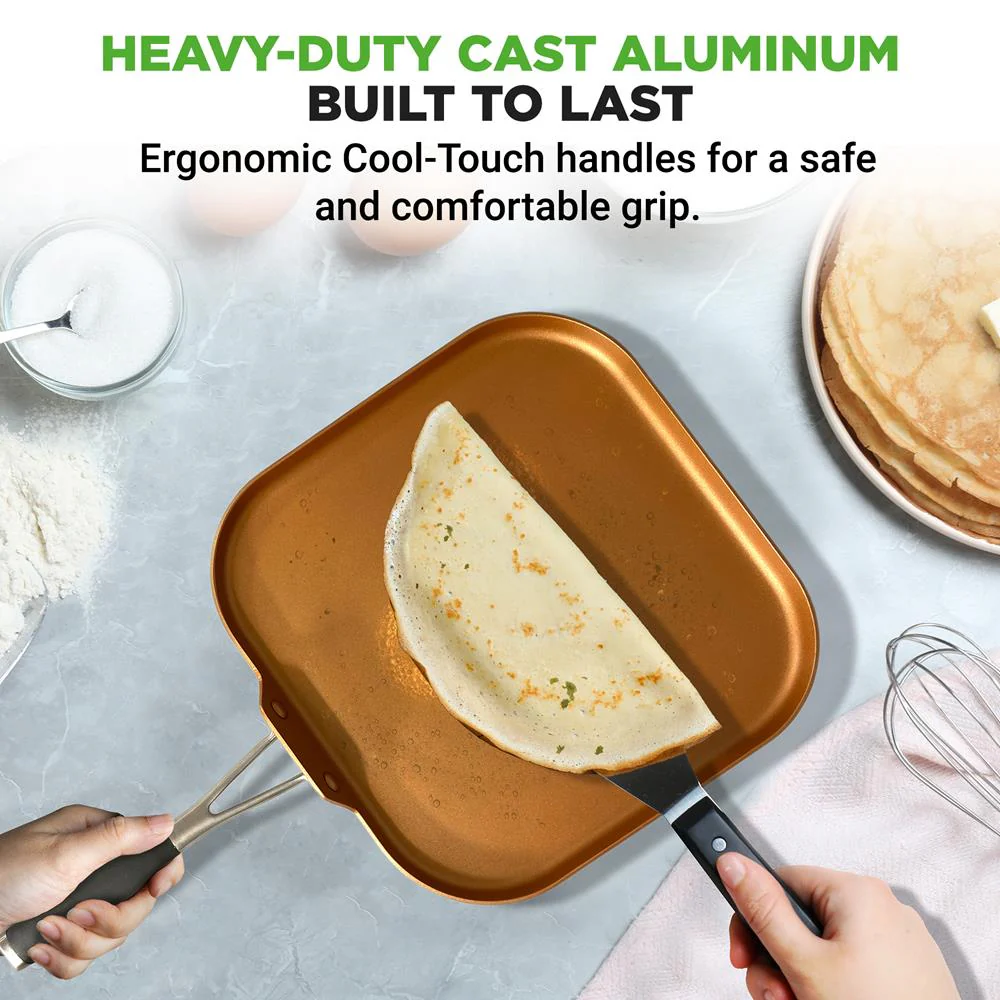 Copper Griddle Pan Non-Stick Coating Silicone Handle - Image 3
