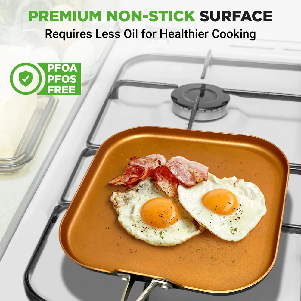 Copper Griddle Pan Non-Stick Coating Silicone Handle - Image 4