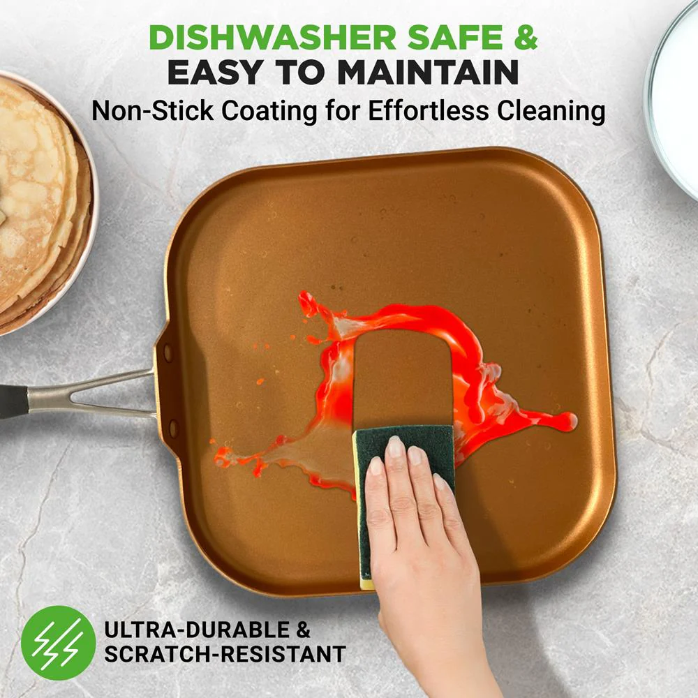 Copper Griddle Pan Non-Stick Coating Silicone Handle - Image 5