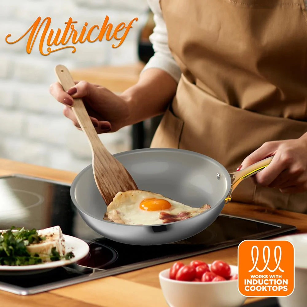 16-Piece Non-Stick Cookware Set, Even Heat, Stainless Steel, Golden Handles - Image 8