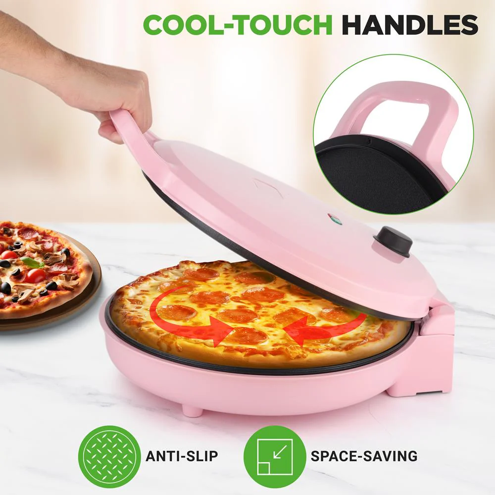Countertop Pizza Maker, Quick 12" Pizzas, Non-Stick, Pink - Image 5