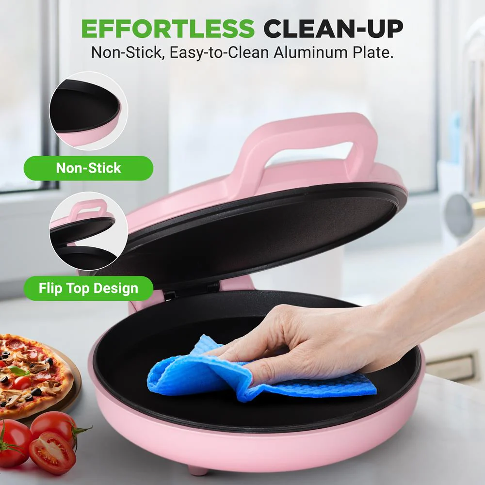 Countertop Pizza Maker, Quick 12" Pizzas, Non-Stick, Pink - Image 6