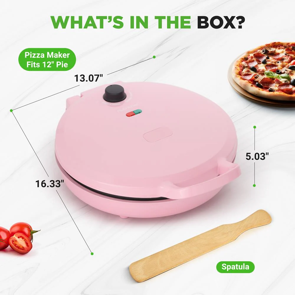 Countertop Pizza Maker, Quick 12" Pizzas, Non-Stick, Pink - Image 7