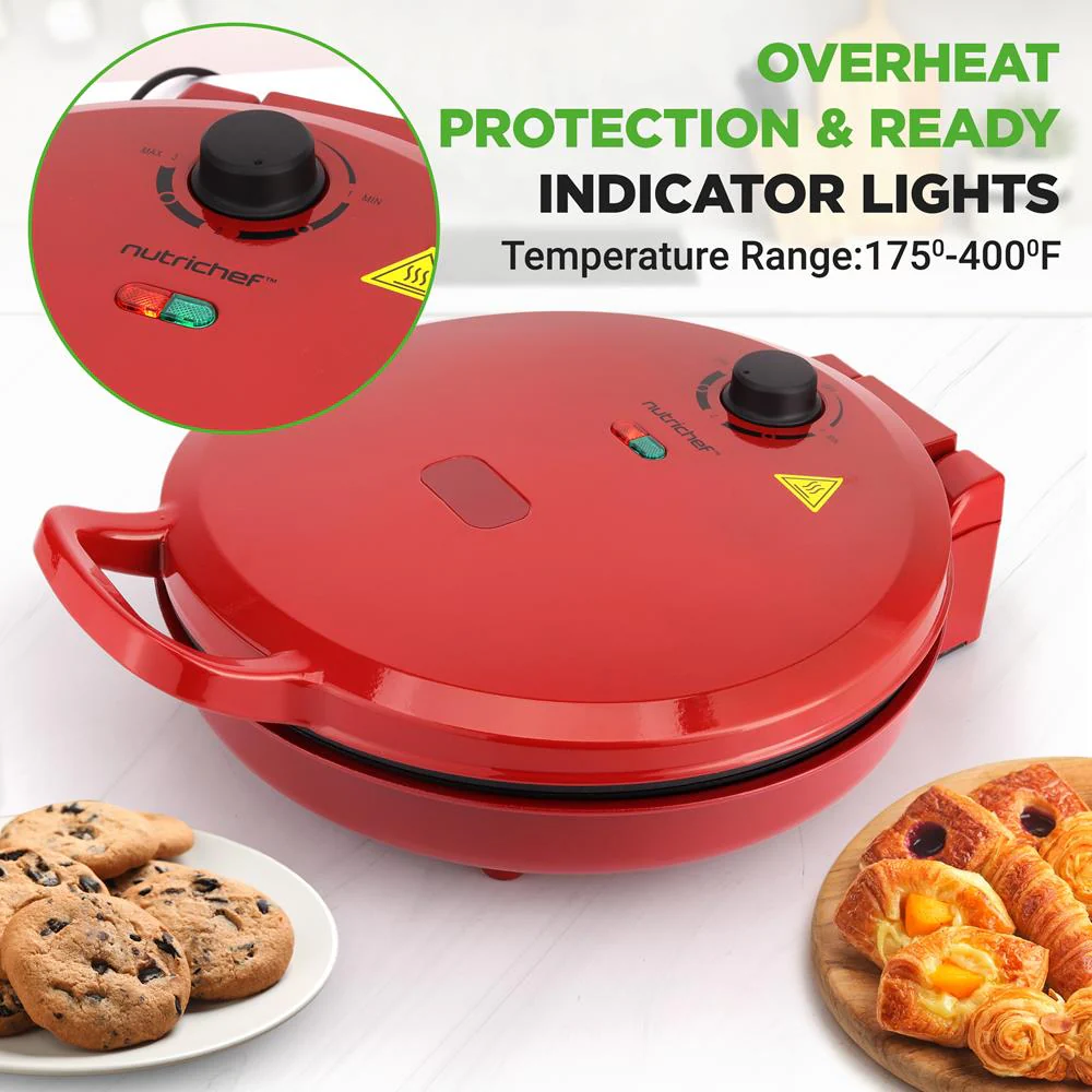 Countertop Pizza Maker, Quick 12" Pizzas, Non-Stick Aluminum, Red - Image 3