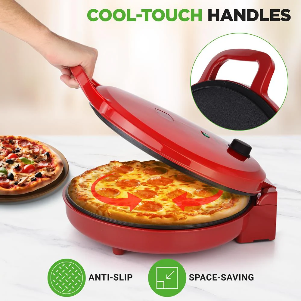 Countertop Pizza Maker, Quick 12" Pizzas, Non-Stick Aluminum, Red - Image 5